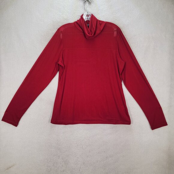 P Luca Milano Red Stretch Mesh Turtleneck Sheer Lightweight Classic Blouse Top - Picture 1 of 16